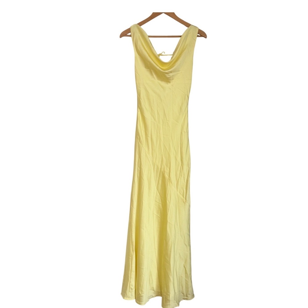 Peppermayo Be Mine Satin Maxi Dress‎ 2 Canary Yellow Bias Cowl Open Back Chic - Picture 12 of 16